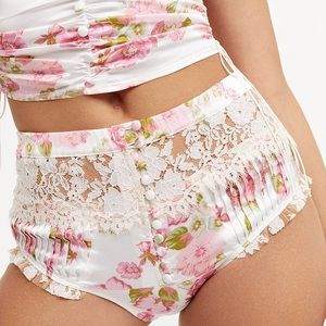 For Love And Lemons Melrose High Waist Panty White Floral XXS NEW